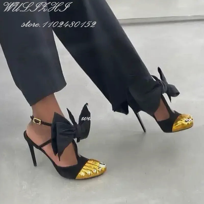 Big Bow Metallic Stiletto Sandals