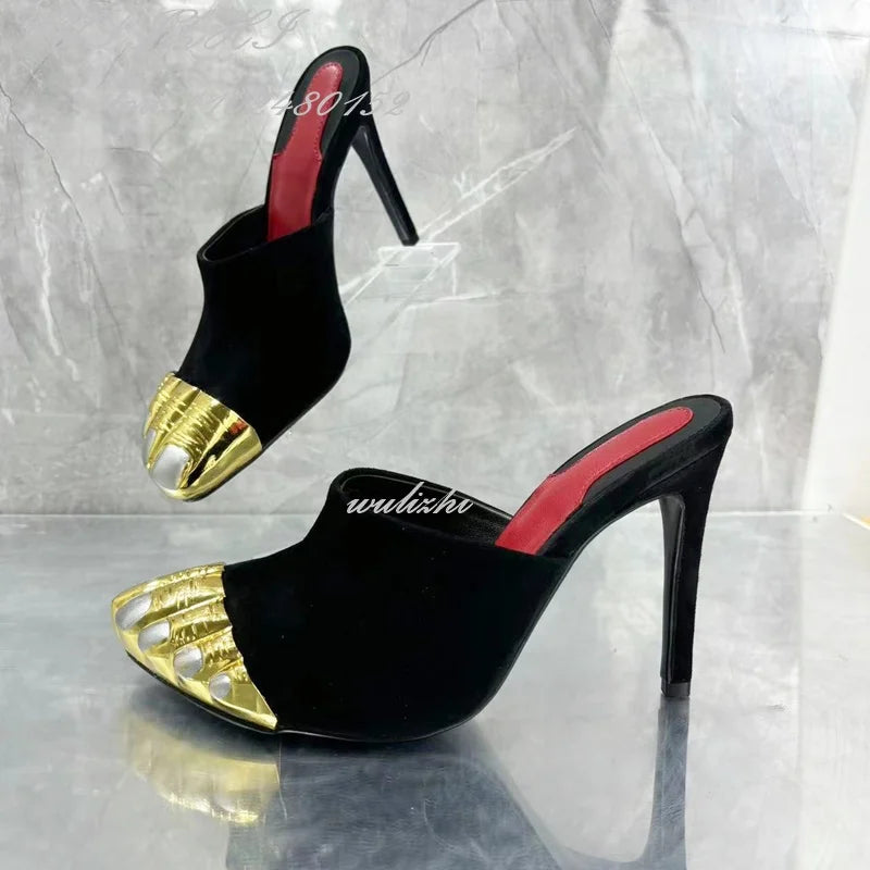 Big Bow Metallic Stiletto Sandals