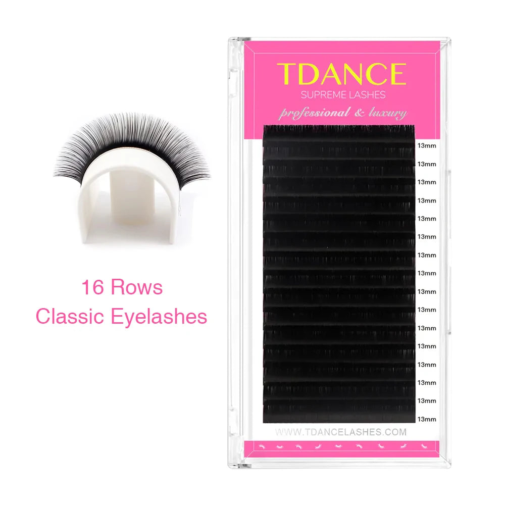 TDANCE Classic Lash Extensions – 16 Rows Dark Black Matte Faux Mink for Soft, Natural, Professional Results