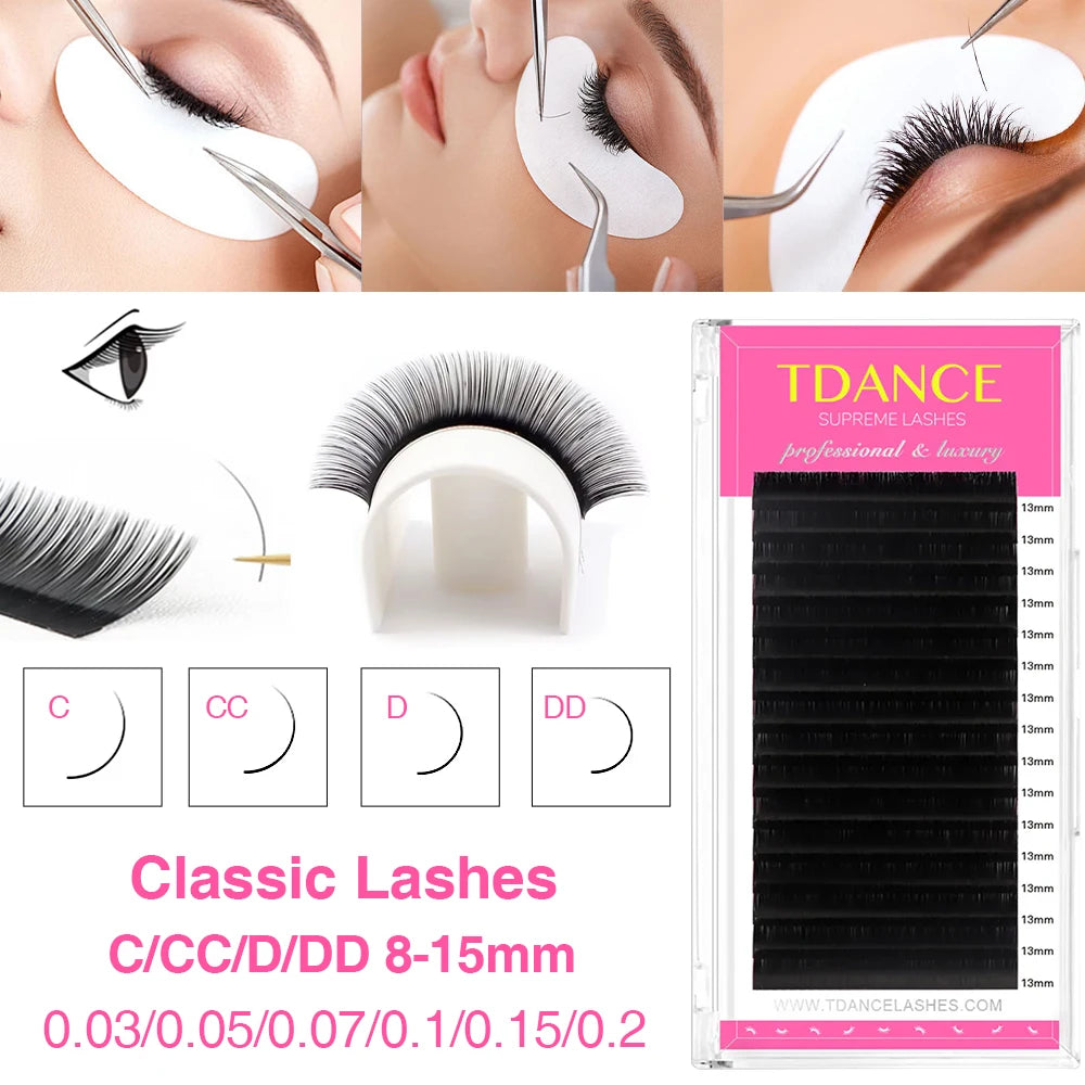 TDANCE Classic Lash Extensions – 16 Rows Dark Black Matte Faux Mink for Soft, Natural, Professional Results