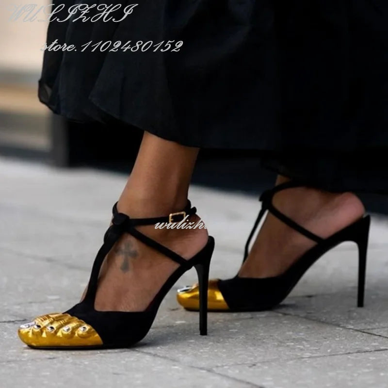 Big Bow Metallic Stiletto Sandals