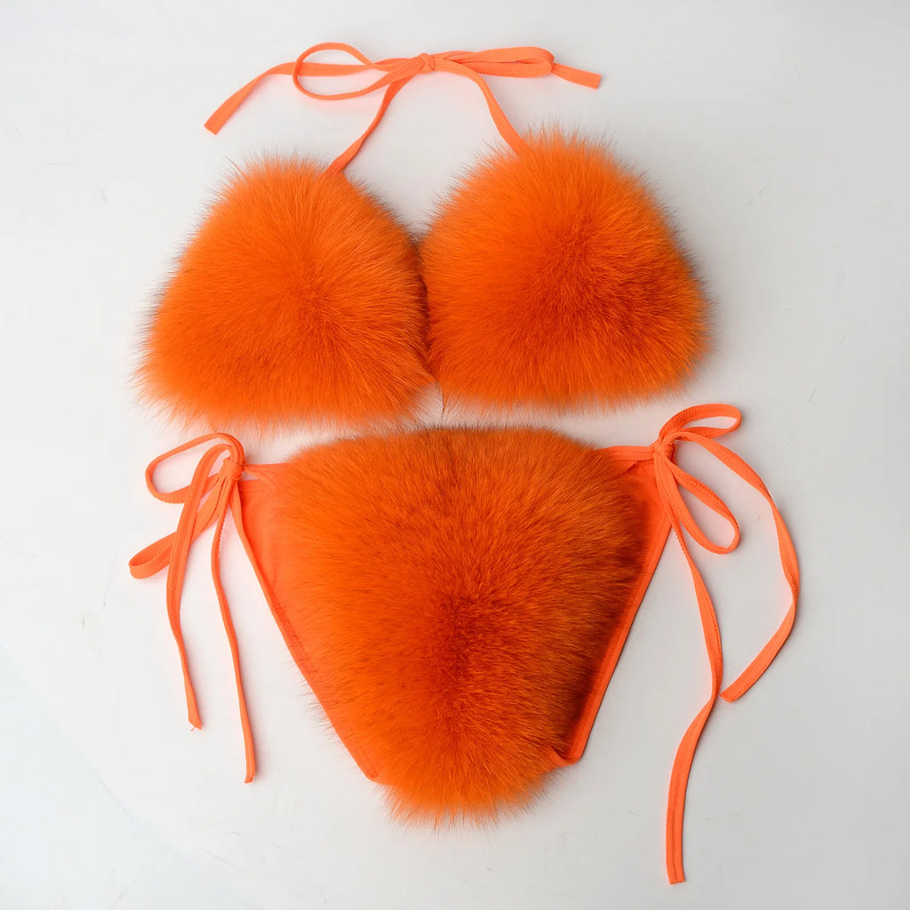 Women’s 2025 Fur Trim Bikini Set – Adjustable Bra 2‑Piece Swimsuit, Cute Summer Beachwear