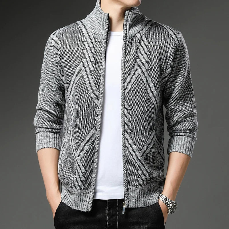 Men’s Winter Fleece‑Lined Zipper Cardigan