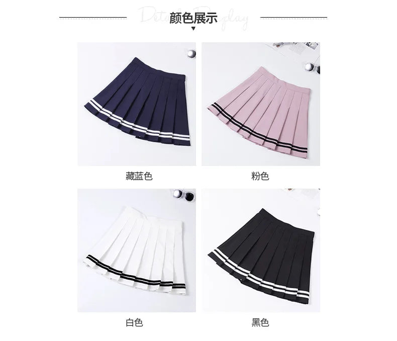 High‑Waist Elastic Patchwork Striped Pleated Mini Skirt