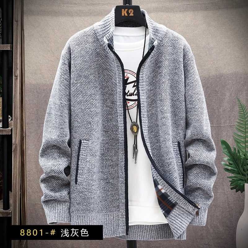 Men’s Winter Fleece‑Lined Zipper Cardigan