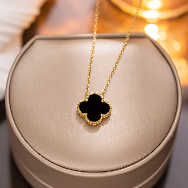 Fashion 18k Gold Plated Stainless Steel Jewelry Women Lucky Ladies Four Leaf Clover Rhinestone Bracelets Bangles