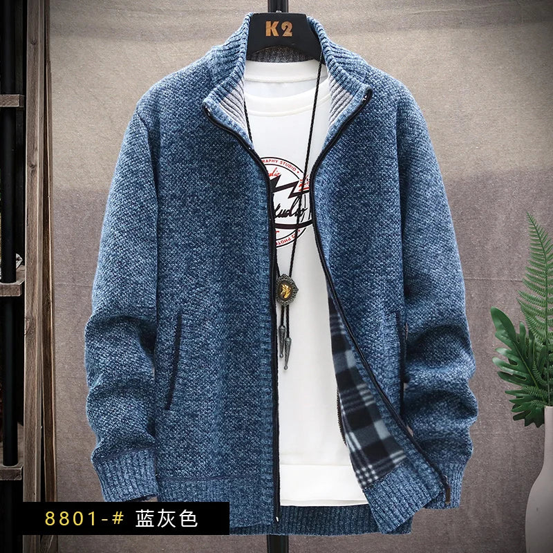 Men’s Winter Fleece‑Lined Zipper Cardigan