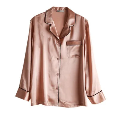 SuyaDream Women Silk Pajamas Solid 100%Real Silk Long sleeves Sleepset Set 2022 Turn Down Collar Print Two-piece Nightwear