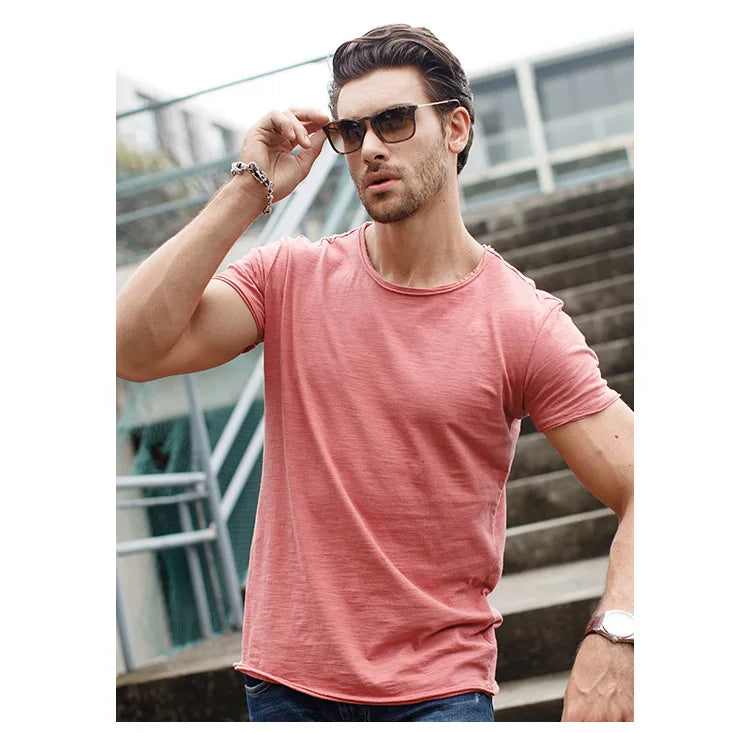Men’s 100% Cotton Thin Summer T‑Shirt – Soft Breathable O‑Neck Casual Fitness Top