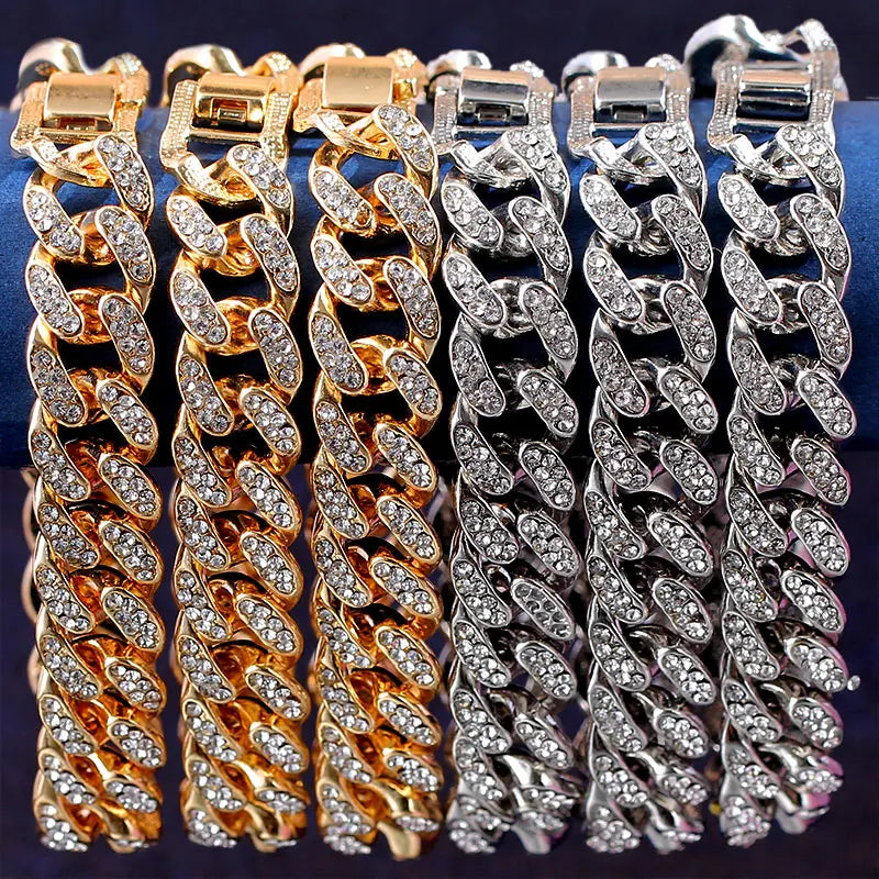 Punk Fashion Gold Silver Color Bling Rhinestone Anklet for Women Iced Out Cuban Crystal Anklets Barefoot Sandals Foot Jewelry