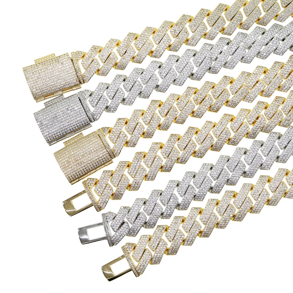 Big Heavy Hip Hop ice Men Boy Jewelry Micro Pave CZ Rose Gold Two Tone Color Rock Punk Ice Out Cuban Chain Necklace 19mm