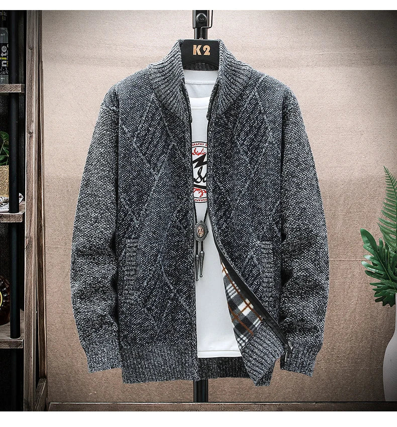 Men’s Winter Fleece‑Lined Zipper Cardigan