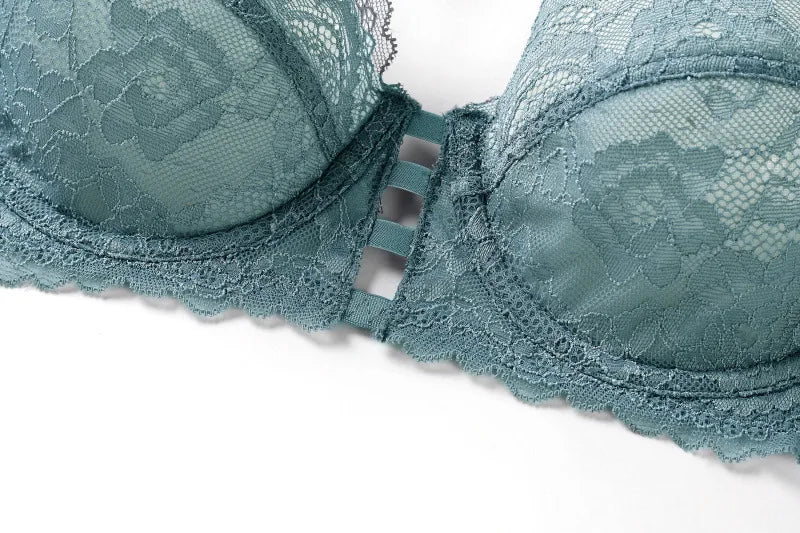 Sexy Ultrathin Transparent Lace Bra and Thong Set Underwear with Push Up Women French Lingerie Unlined B C D Cup 2021 New