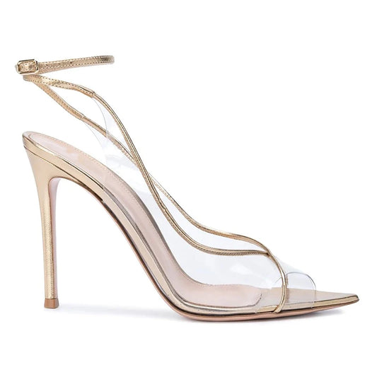 2020 New Arrival Women Pointed Toe Ankle Strap Party High Heels Clear PVC Pumps