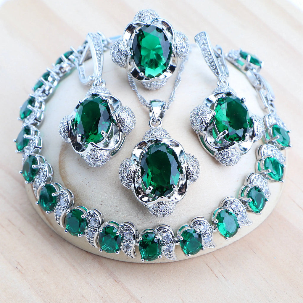 Purple 925 Silver Jewelry Sets For Women Bridal  Fine Costume Jewelry Wedding CZ Earrings Rings Bracelets Pendant Necklace Set