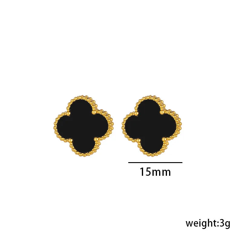Fashion 18k Gold Plated Stainless Steel Jewelry Women Lucky Ladies Four Leaf Clover Rhinestone Bracelets Bangles
