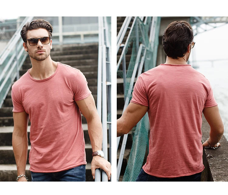 Men’s 100% Cotton Thin Summer T‑Shirt – Soft Breathable O‑Neck Casual Fitness Top
