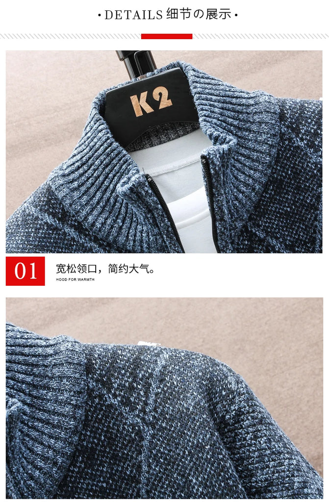 Men’s Winter Fleece‑Lined Zipper Cardigan