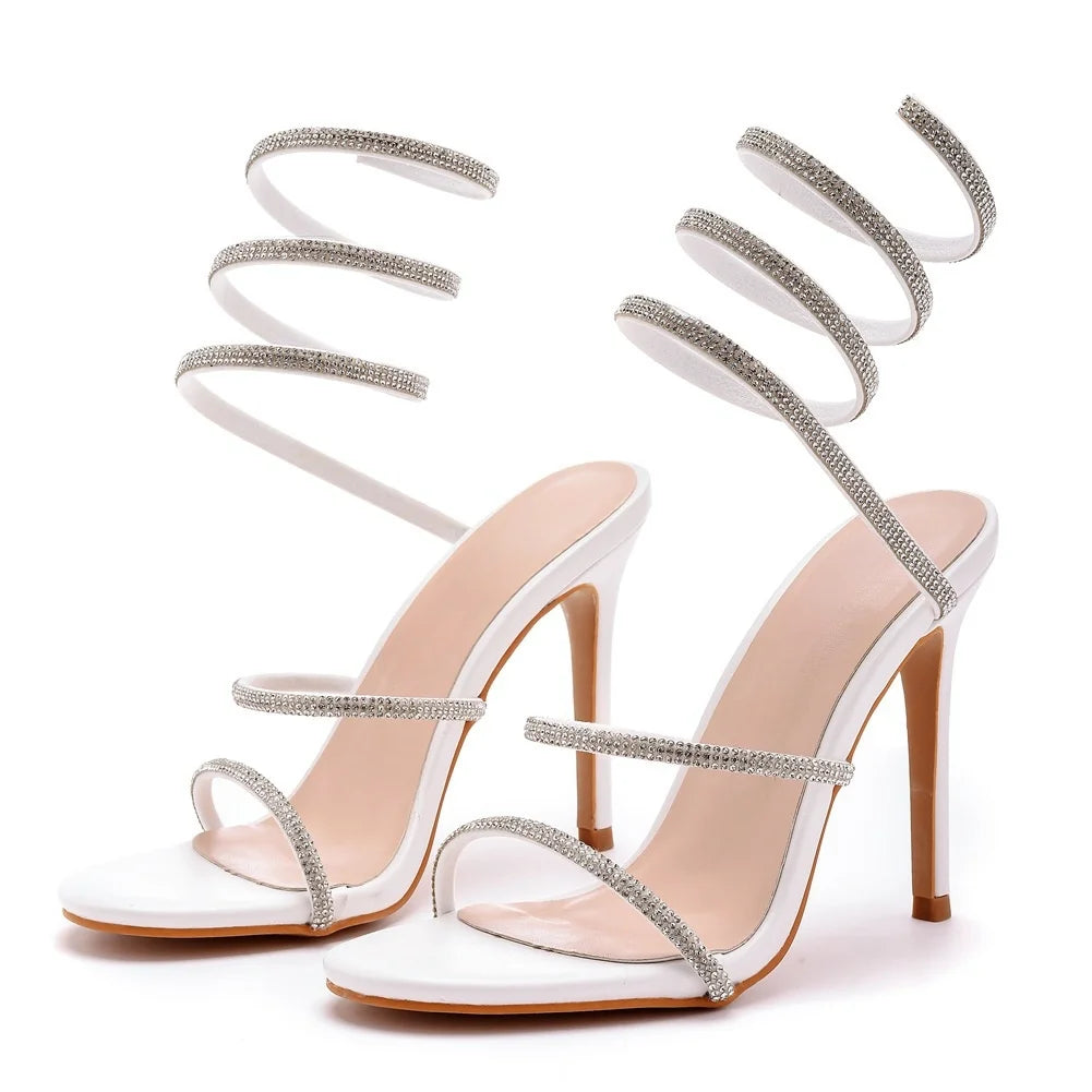Sexy High Heel Sandals 2024 Summer Ankle Sandals Heels Ladies style luxury rhine-drill ankle circle women stiletto fashion pump