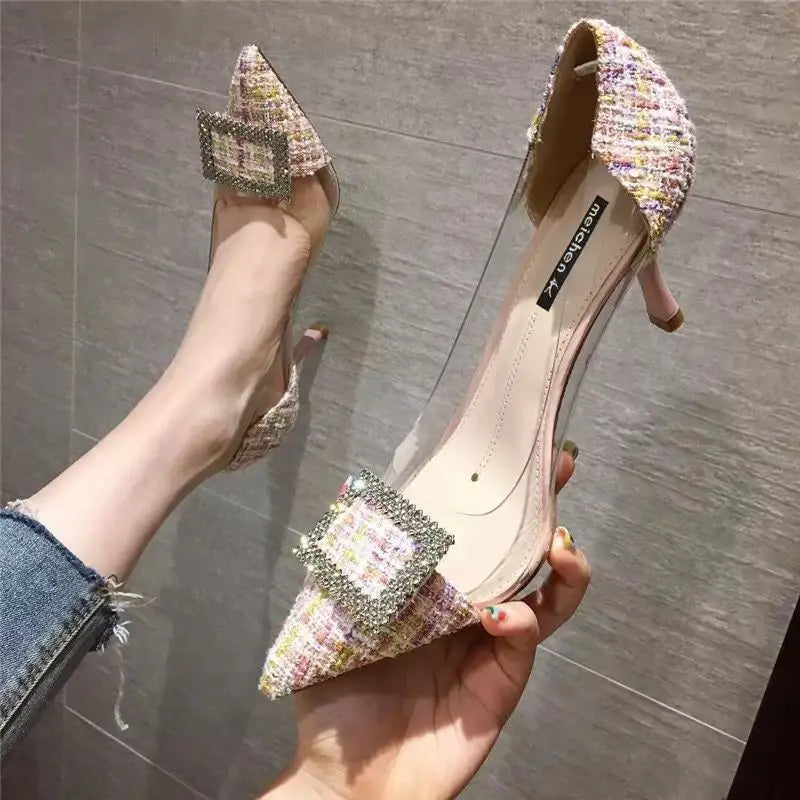 Luxury Women PumpsTransparent High Heels Sexy Pointed Toe Slip-on Wedding Party Brand Fashion Shoes For Lady Size 34-41