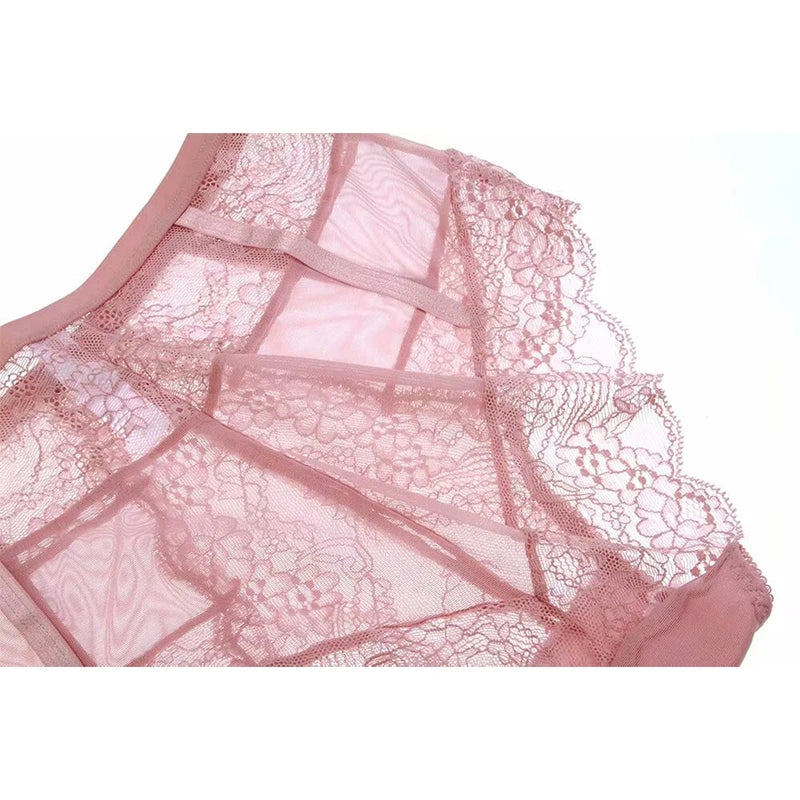 Classic Bandage Pink Bra Set Lingerie Push Up Brassiere Lace Underwear Set Sexy High-Waist Panties For Women underwear