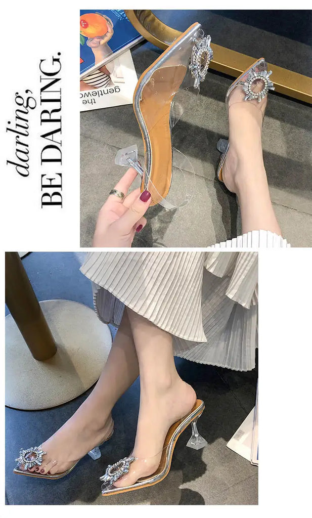 Luxury Women PumpsTransparent High Heels Sexy Pointed Toe Slip-on Wedding Party Brand Fashion Shoes For Lady Size 34-41