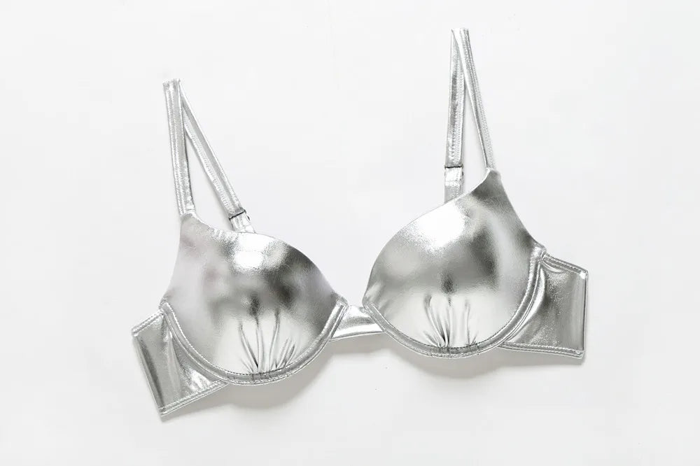 Sexy Metallic Brazilian Bikini Push Up Silver Golden Swimsuit Female Bathers Bandage Swimwear Women 2021 Summer Bathing Suit