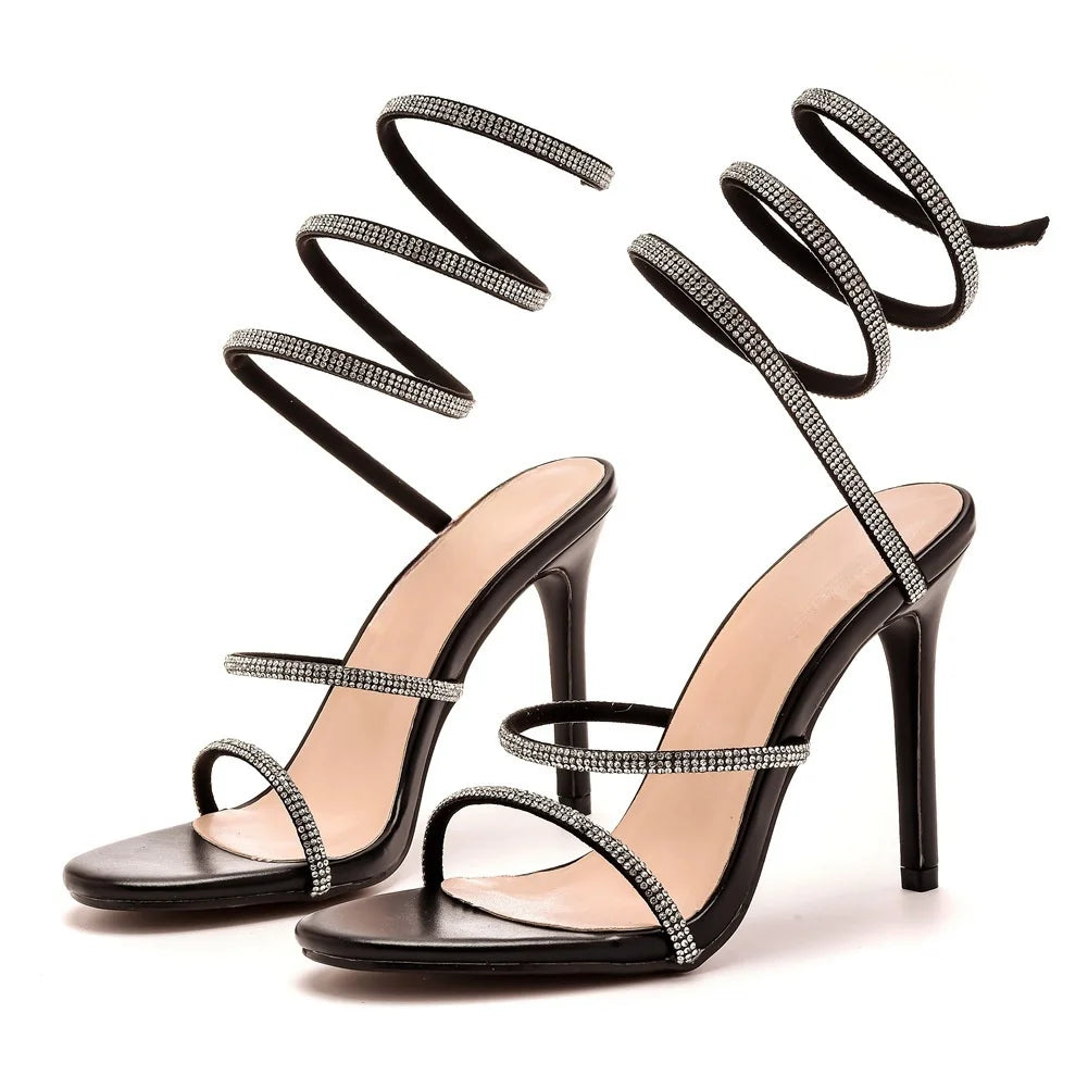 Sexy High Heel Sandals 2024 Summer Ankle Sandals Heels Ladies style luxury rhine-drill ankle circle women stiletto fashion pump