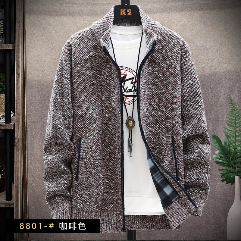 Men’s Winter Fleece‑Lined Zipper Cardigan