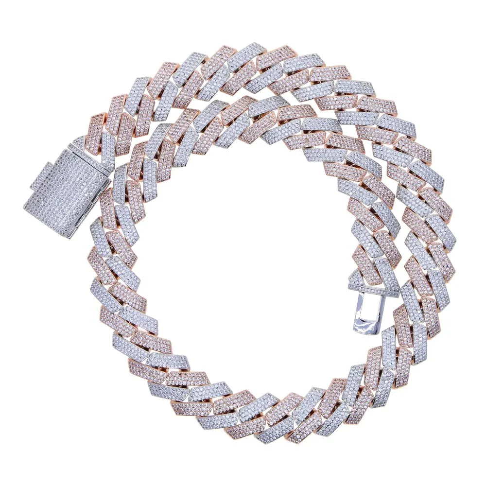 Big Heavy Hip Hop ice Men Boy Jewelry Micro Pave CZ Rose Gold Two Tone Color Rock Punk Ice Out Cuban Chain Necklace 19mm