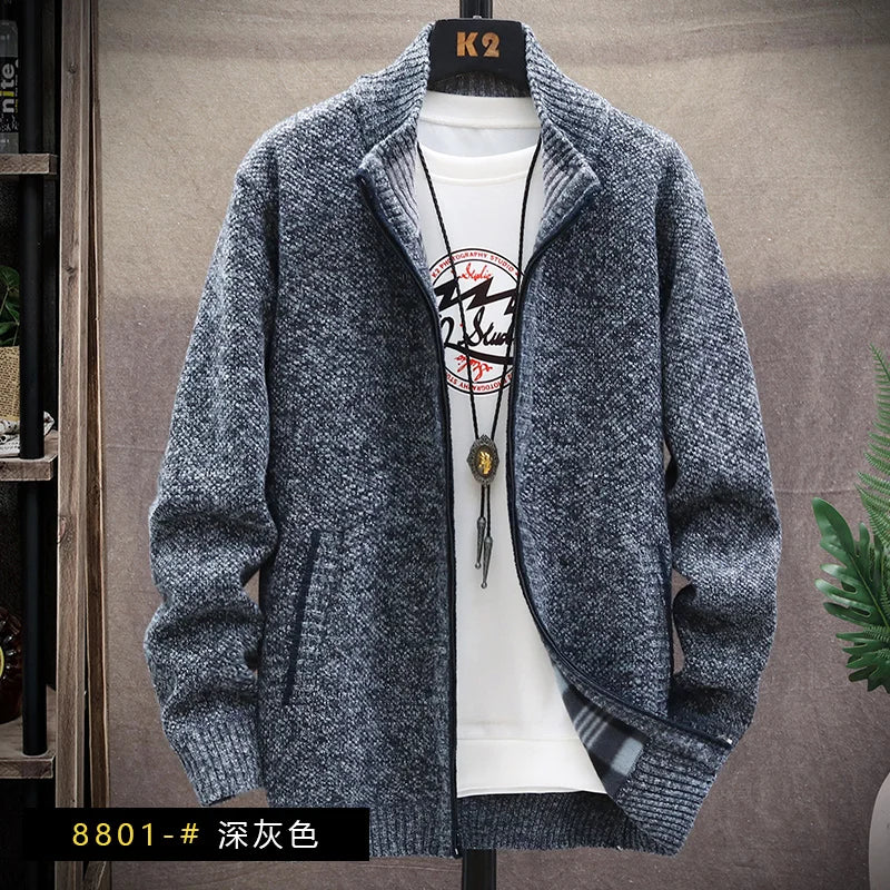 Men’s Winter Fleece‑Lined Zipper Cardigan