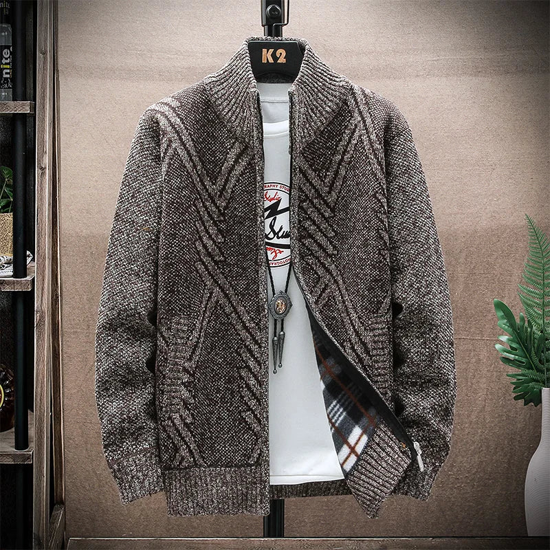 Men’s Winter Fleece‑Lined Zipper Cardigan