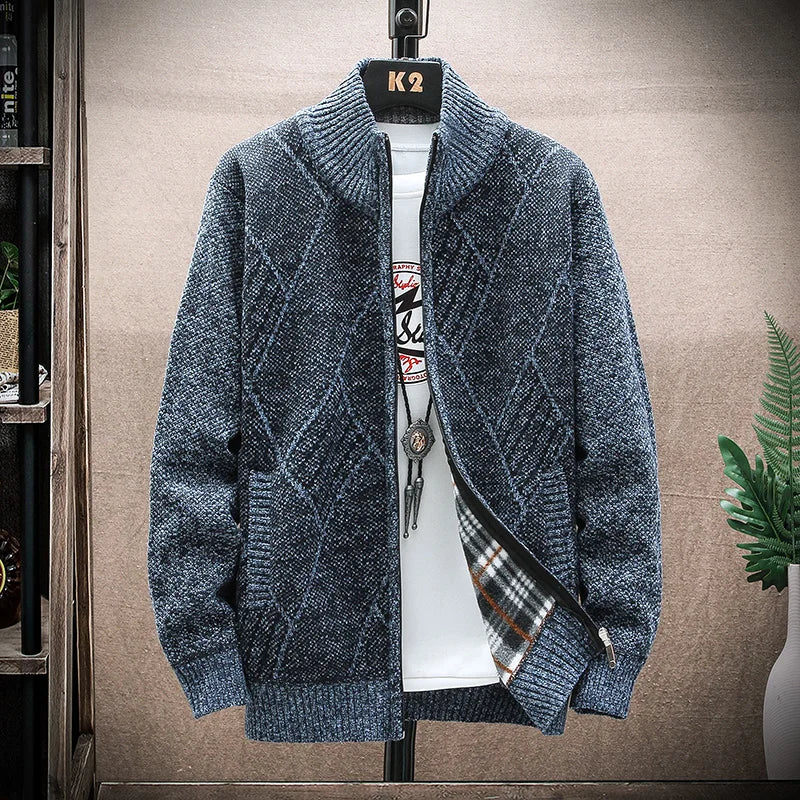 Men’s Winter Fleece‑Lined Zipper Cardigan