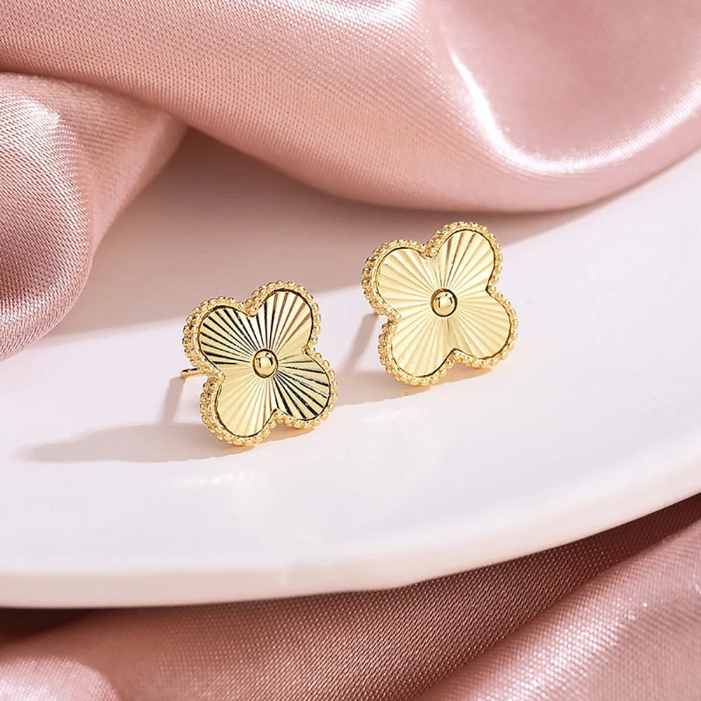 Fashion 18k Gold Plated Stainless Steel Jewelry Women Lucky Ladies Four Leaf Clover Rhinestone Bracelets Bangles