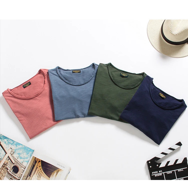 Men’s 100% Cotton Thin Summer T‑Shirt – Soft Breathable O‑Neck Casual Fitness Top