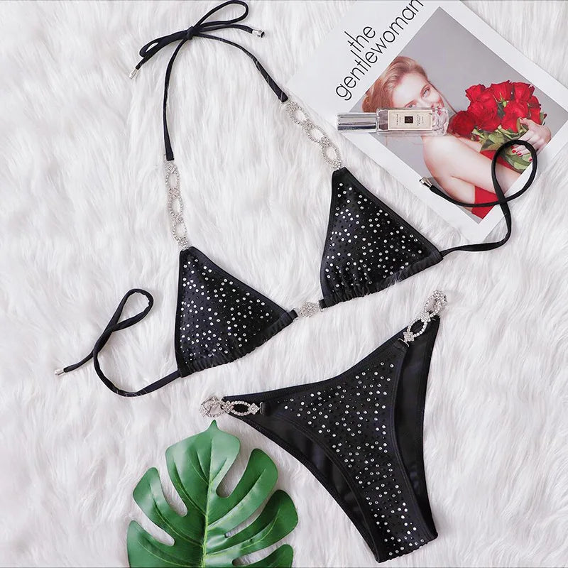 Shiny Sequin Rhinestone Bikini