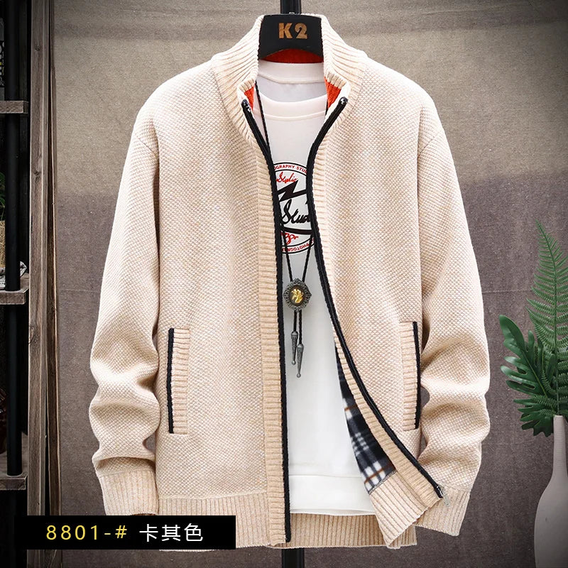 Men’s Winter Fleece‑Lined Zipper Cardigan