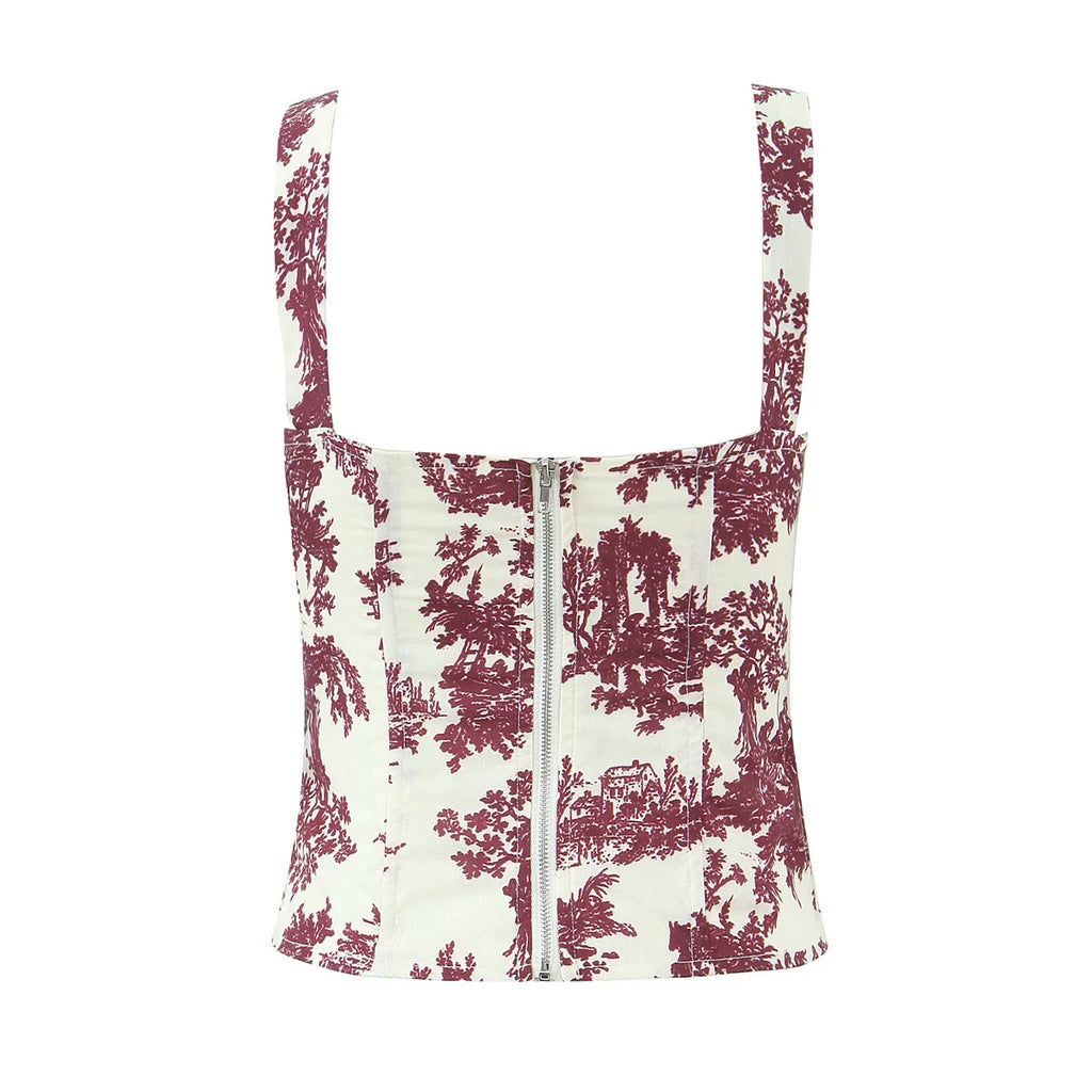 KAR&OT ZA 2025 New Women's American Hot Girl Style Floral Slim Fit Camisole Top 7466