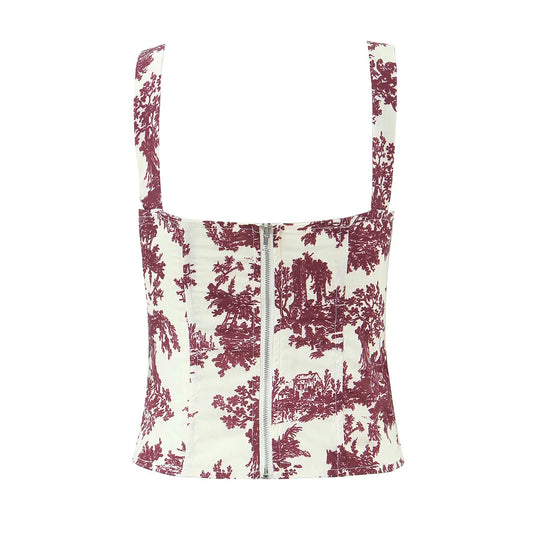 KAR&OT ZA 2025 New Women's American Hot Girl Style Floral Slim Fit Camisole Top 7466