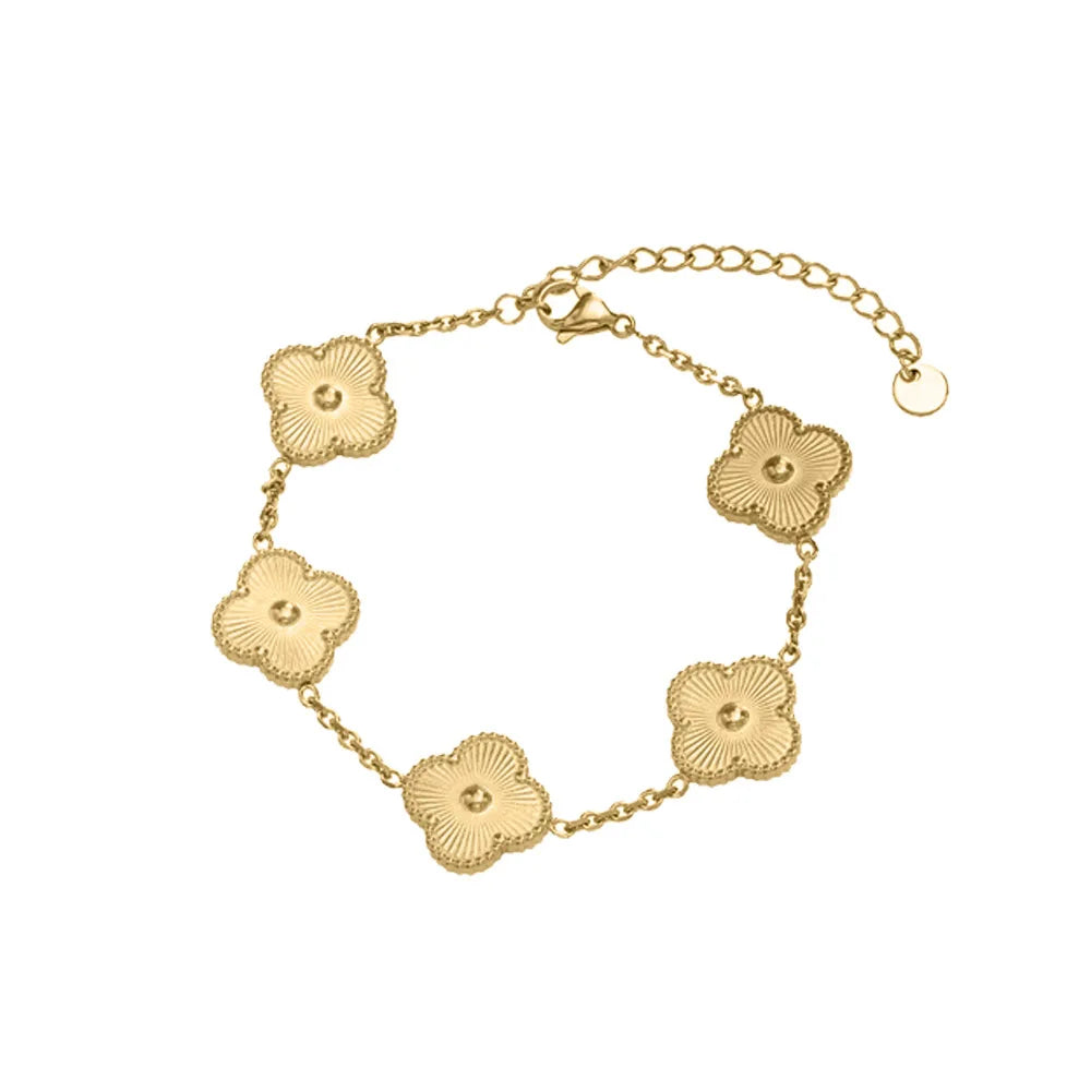 Fashion 18k Gold Plated Stainless Steel Jewelry Women Lucky Ladies Four Leaf Clover Rhinestone Bracelets Bangles