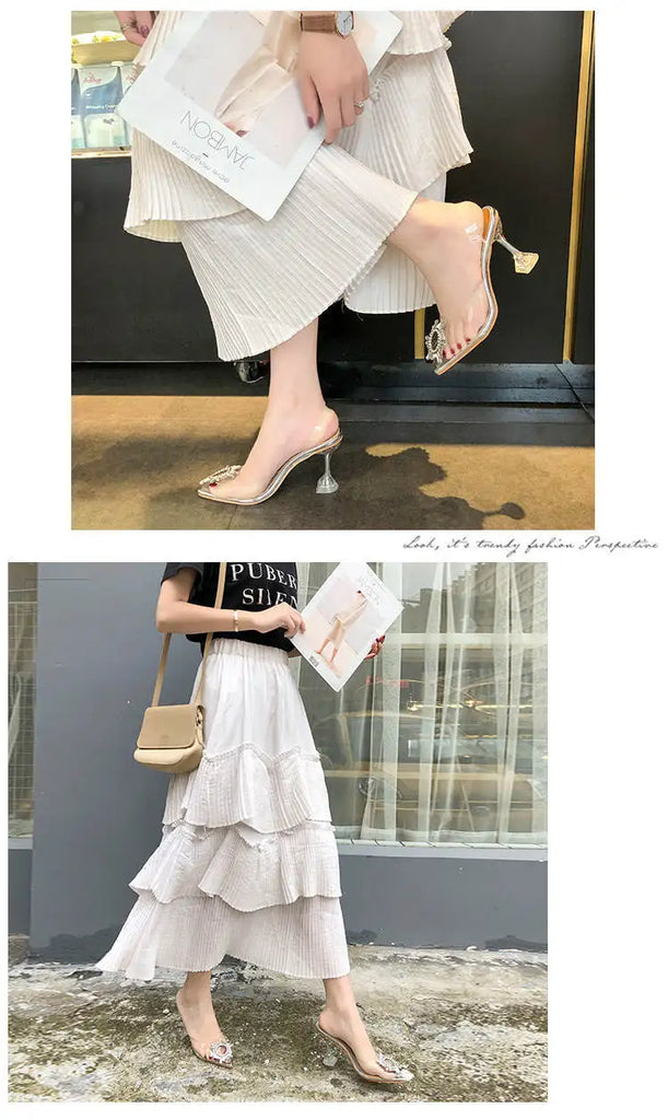 Luxury Women PumpsTransparent High Heels Sexy Pointed Toe Slip-on Wedding Party Brand Fashion Shoes For Lady Size 34-41
