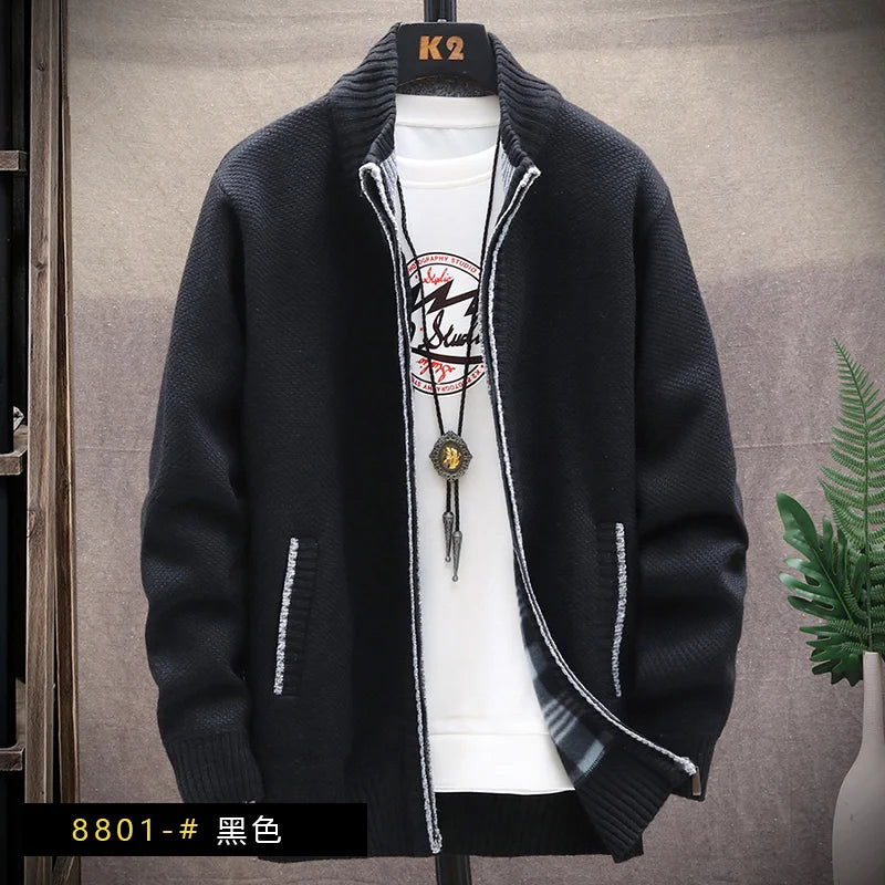 Men’s Winter Fleece‑Lined Zipper Cardigan