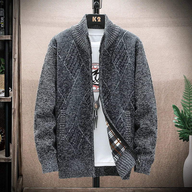 Men’s Winter Fleece‑Lined Zipper Cardigan