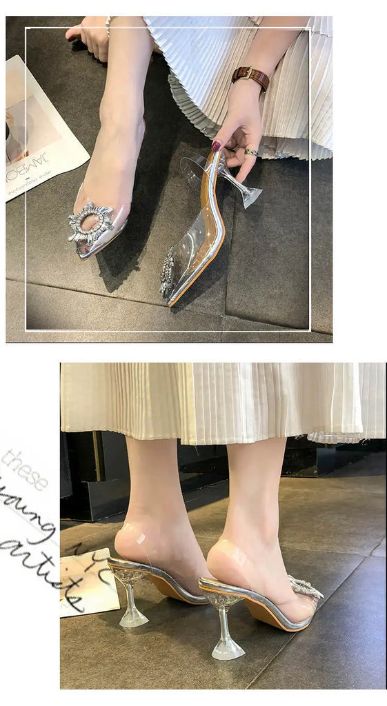 Luxury Women PumpsTransparent High Heels Sexy Pointed Toe Slip-on Wedding Party Brand Fashion Shoes For Lady Size 34-41