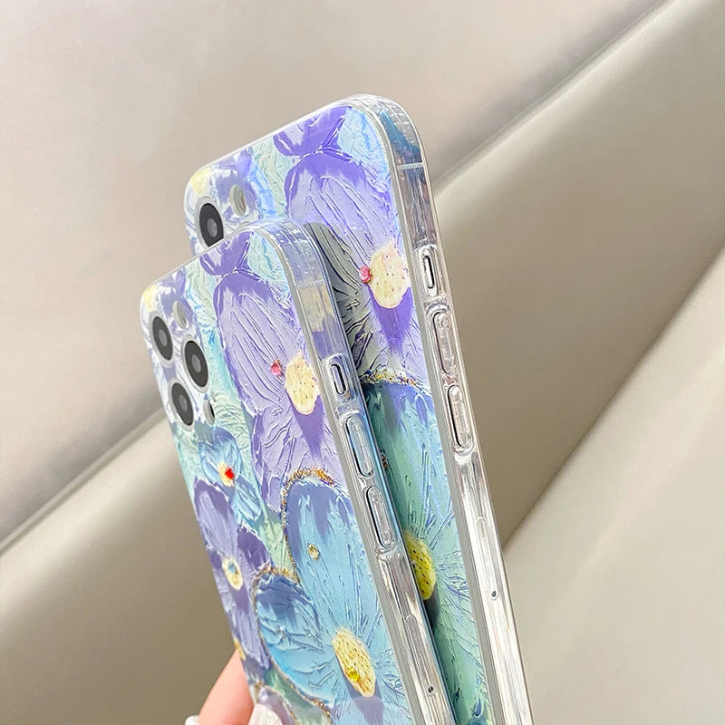 Luxury Fashion Retro Flowers Laser Phone Case For iPhone 11 12 13 14 15 16 Pro MAX X XS XR 7 8 Plus SE Soft Shockproof Cover