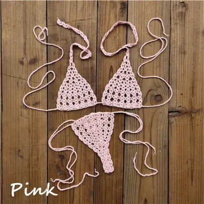 Handmade Crochet Micro Bikini Set Sexy Lingerie Set Sunbathing Swimwear Black
