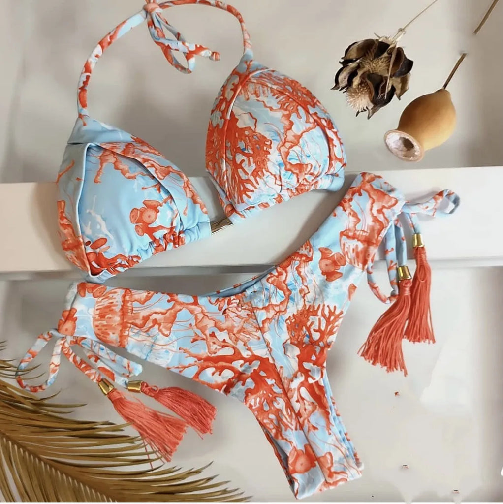 2022 Bikini Set Women Swimwear Push Up Swimsuit Bottom Print Brazilian Biquini Bathing Suit Swim Wear Beach