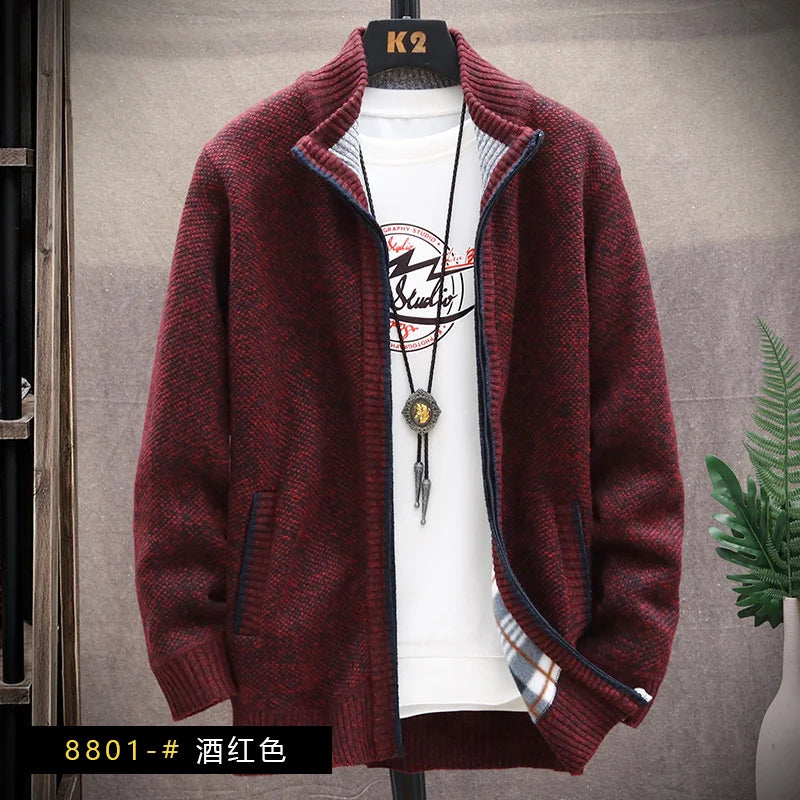 Men’s Winter Fleece‑Lined Zipper Cardigan