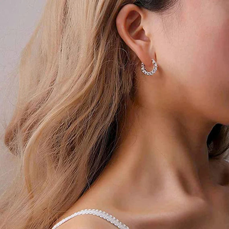 Huitan High Quality Cubic Zirconia Women Hoop Earrings Stylish Girl Accessories Party Daily Wearable Fashion Jewelry Drop Ship