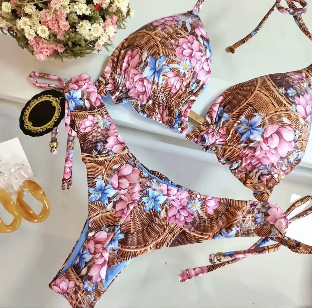 2022 Bikini Set Women Swimwear Push Up Swimsuit Bottom Print Brazilian Biquini Bathing Suit Swim Wear Beach